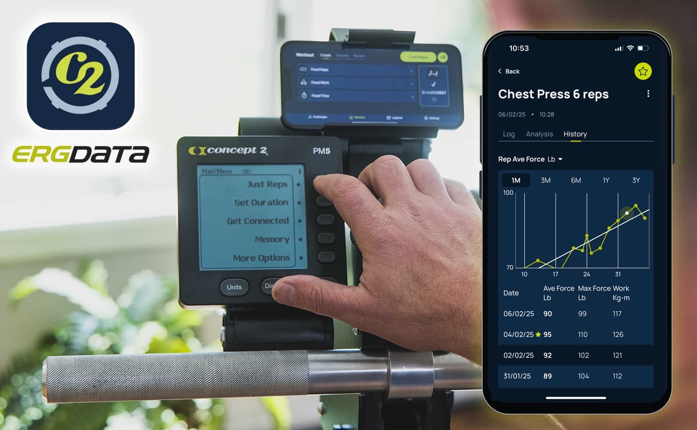 ErgData screen showing user's leg press history 
